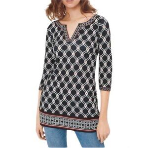 White House Black Market 3/4 Sleeve U Neckline Belinda Print Geo Tunic Top S NWT